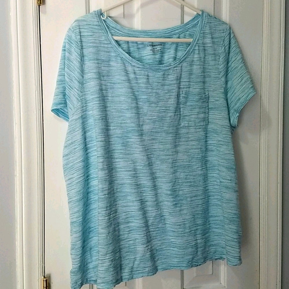 Lane Bryant - Blue Striped Scoop Neck Pocket Tee